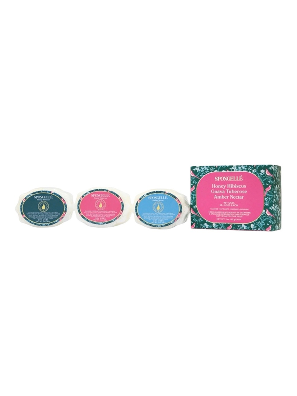 Spongelle Trio pedi buffers 3 with built in cleanser 3oz Honey Guava Nectar NEW